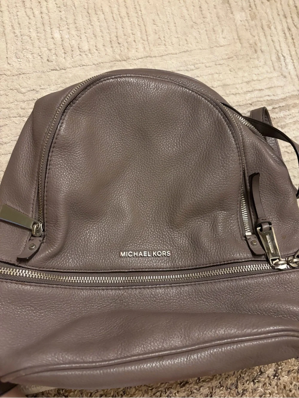 Michael Kors Men’s Pebbled Leather Backpack in Taupe Gray